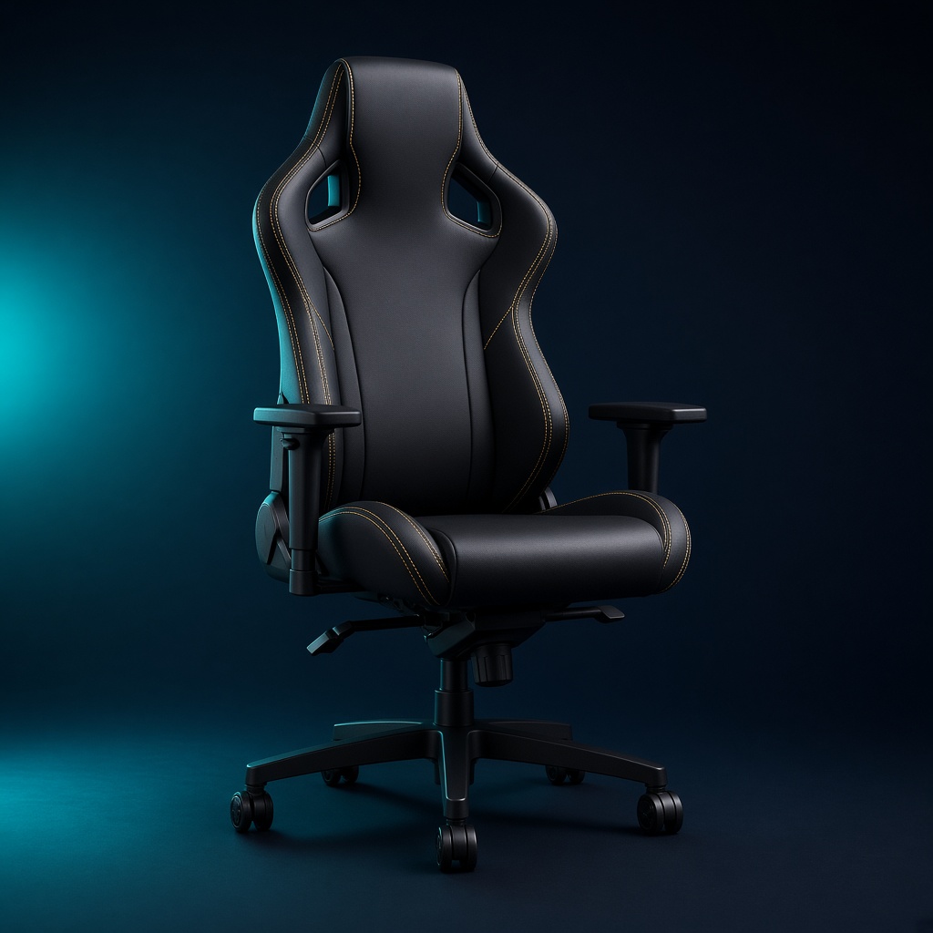 Siège esport noir avec surpiqûres dorées